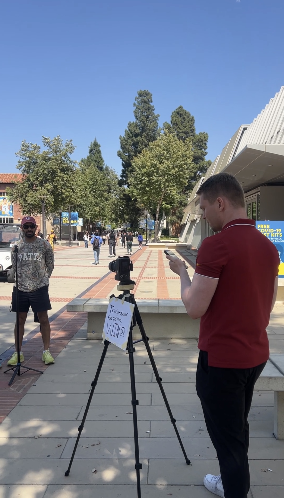Filming street interviews at UCLA