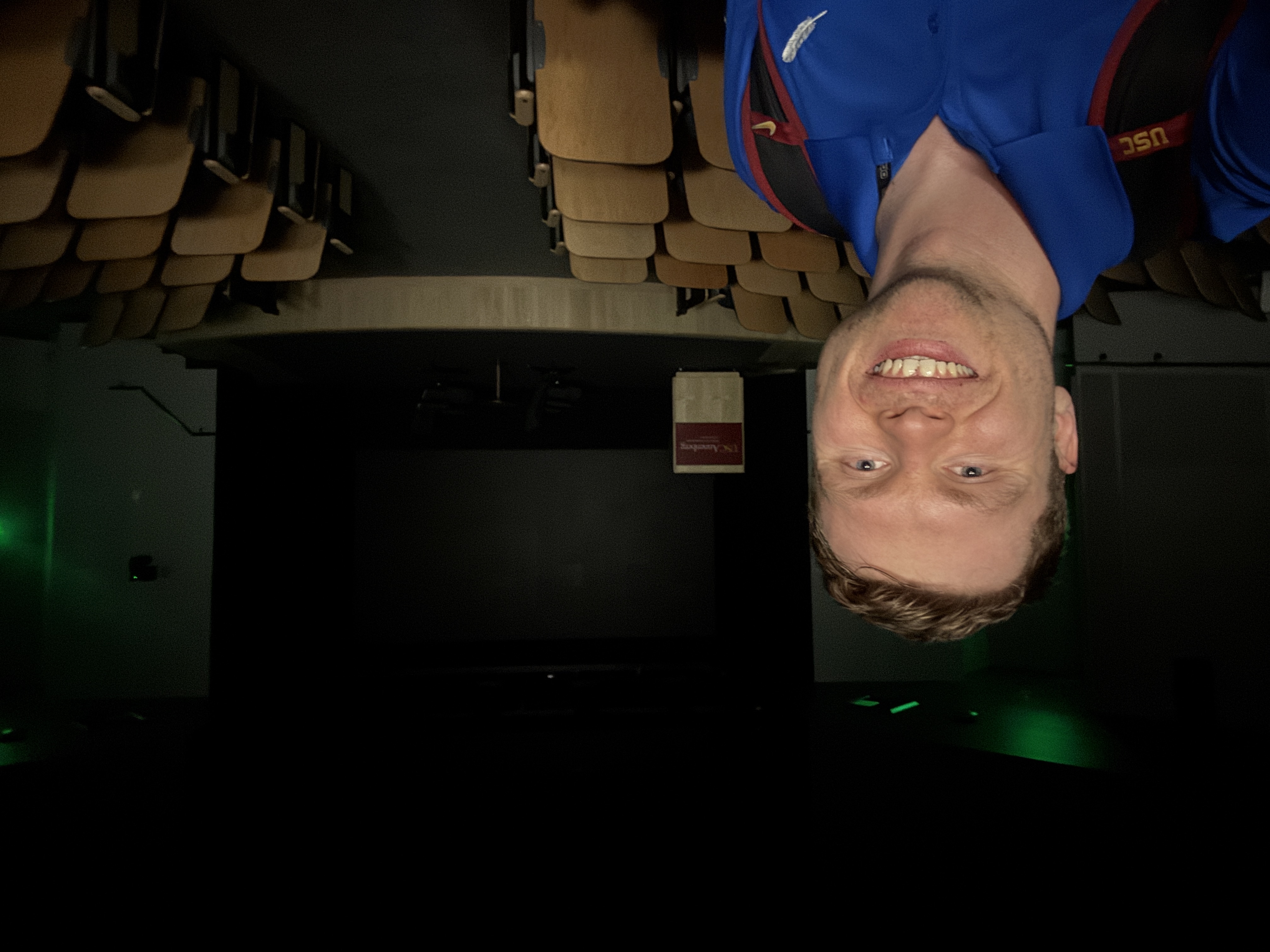 Me back in the empty Annenberg G26 auditorium in July 2026
