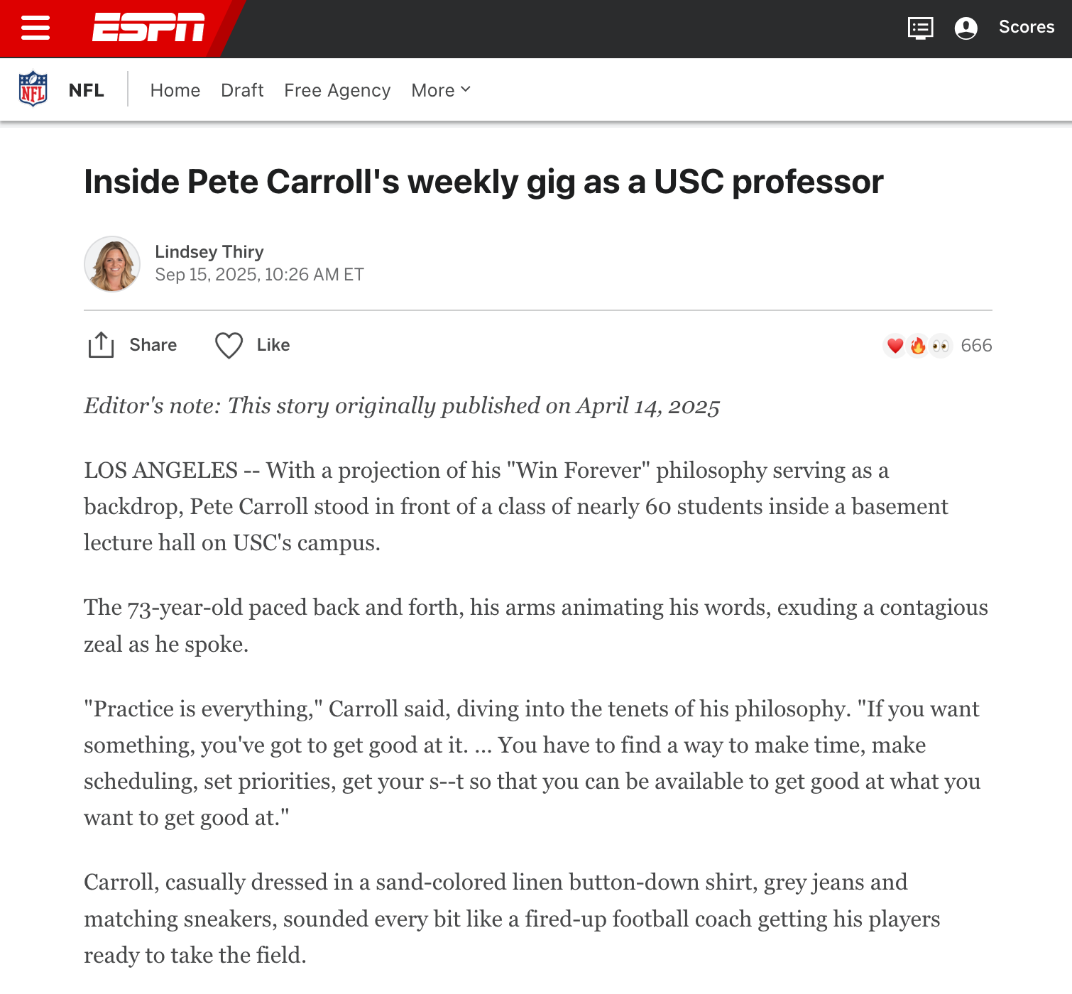 Pete Carroll Spring 2025 Game is Life Class