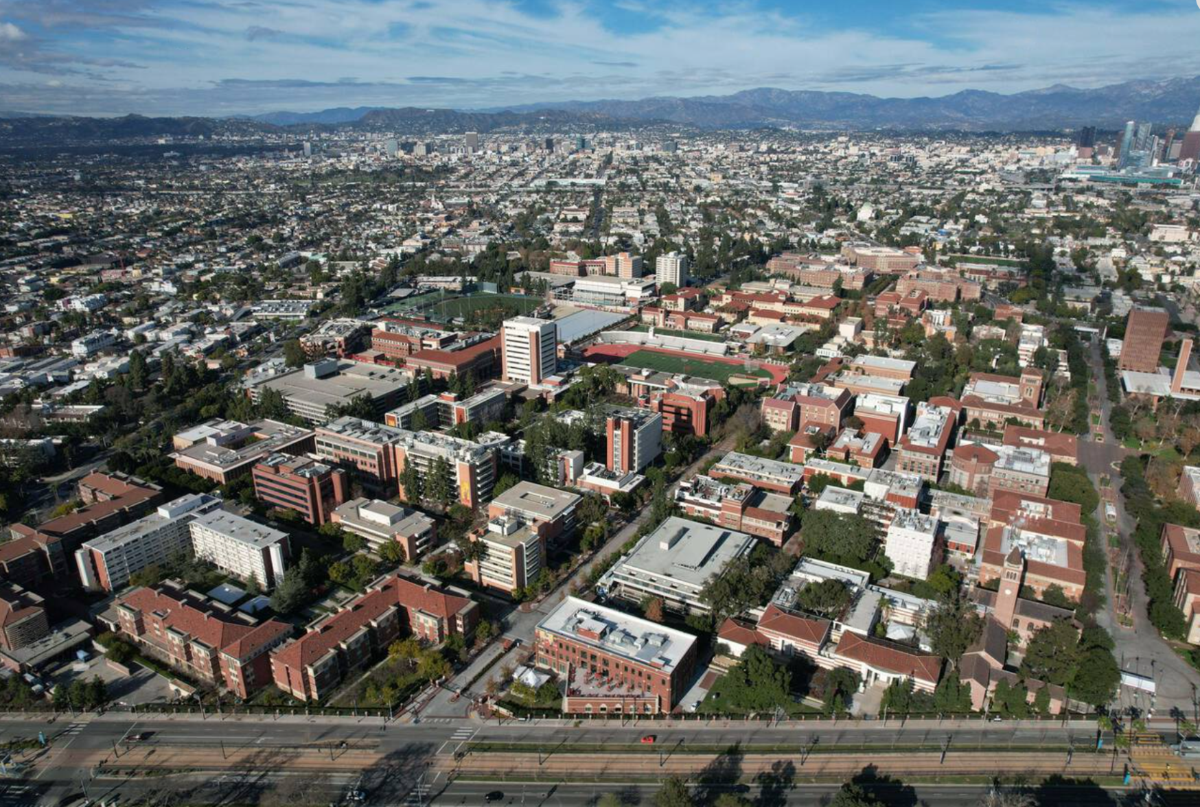 Aerial view of the USC campus
